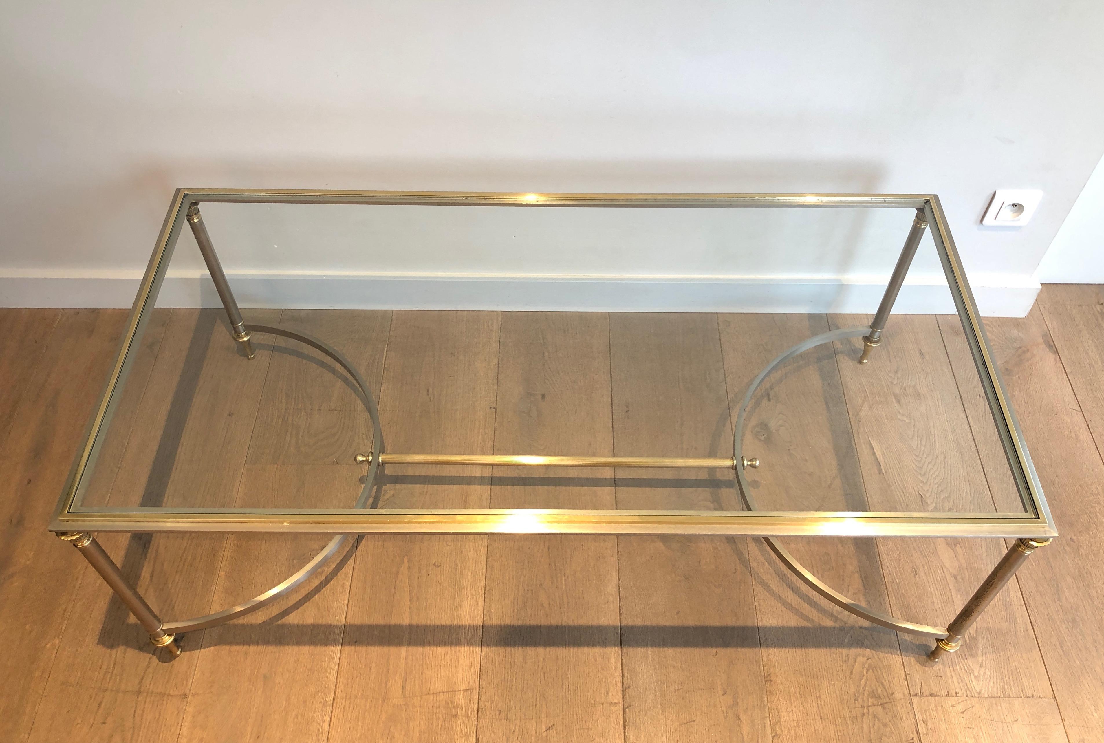 Brushed Steel and Brass Coffee Table. French Work by Maison Jansen, circa 1940 13