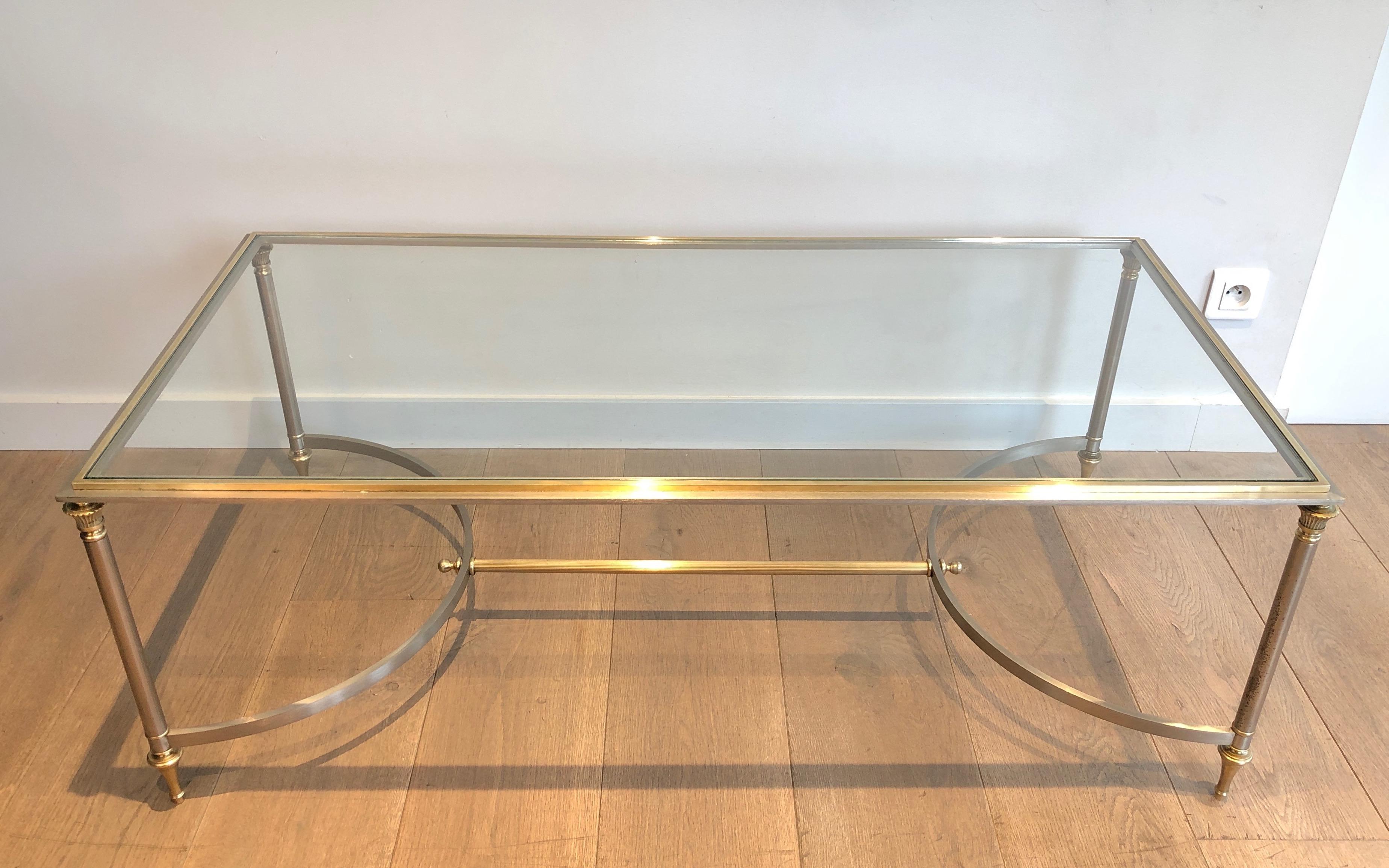 Brushed Steel and Brass Coffee Table. French Work by Maison Jansen, circa 1940 14