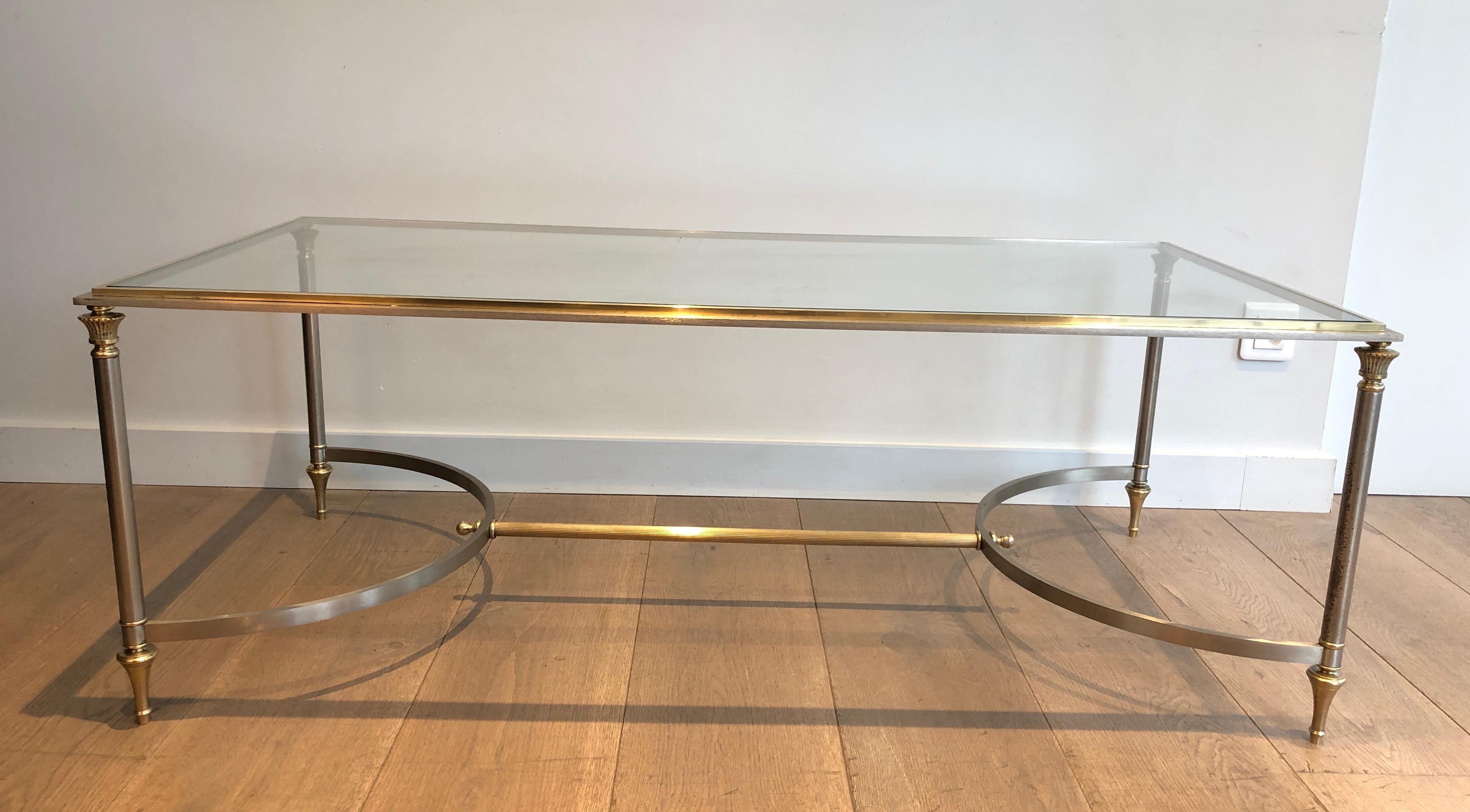 Brushed Steel and Brass Coffee Table. French Work by Maison Jansen, circa 1940 15