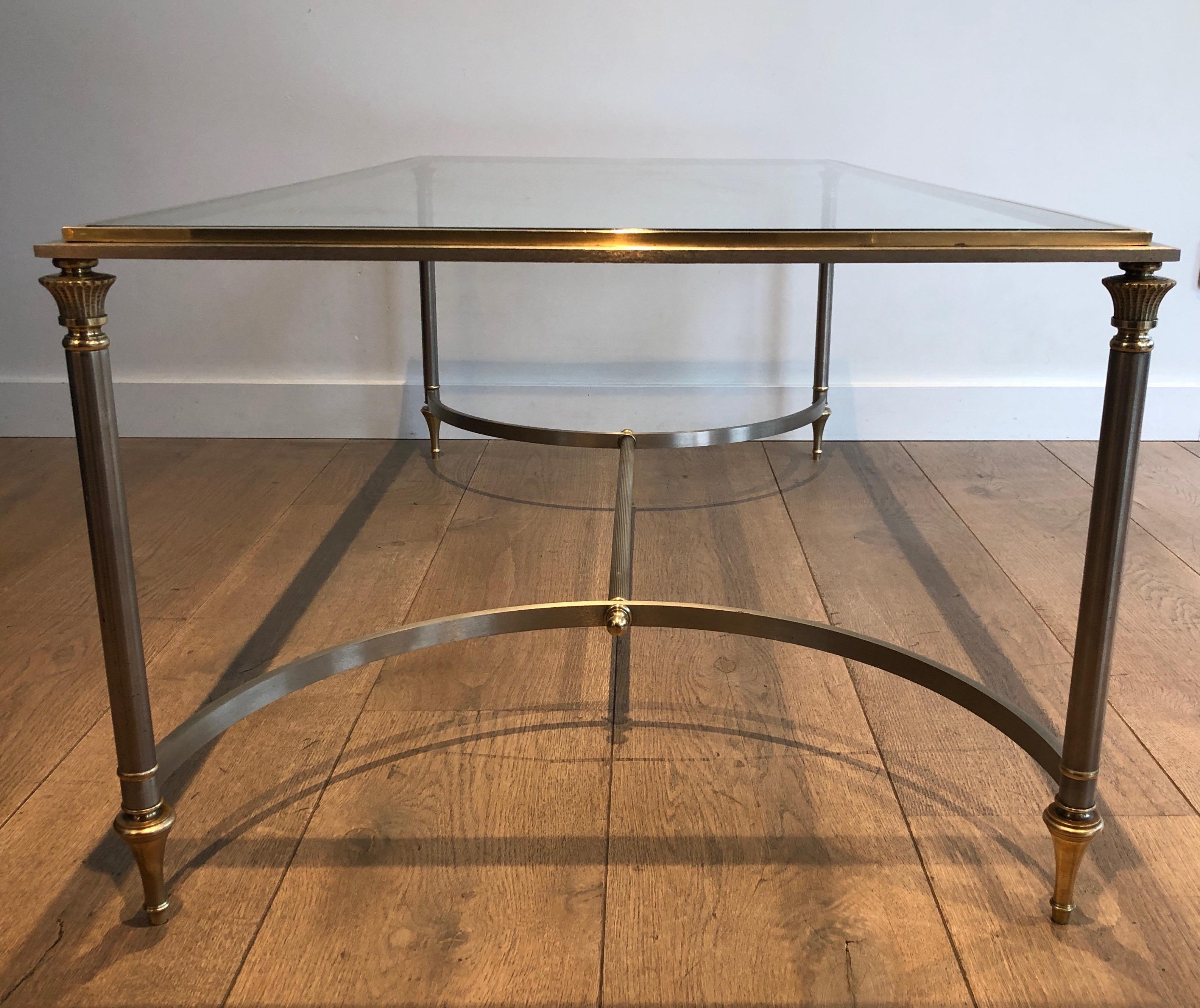 20th Century Brushed Steel and Brass Coffee Table. French Work by Maison Jansen, circa 1940