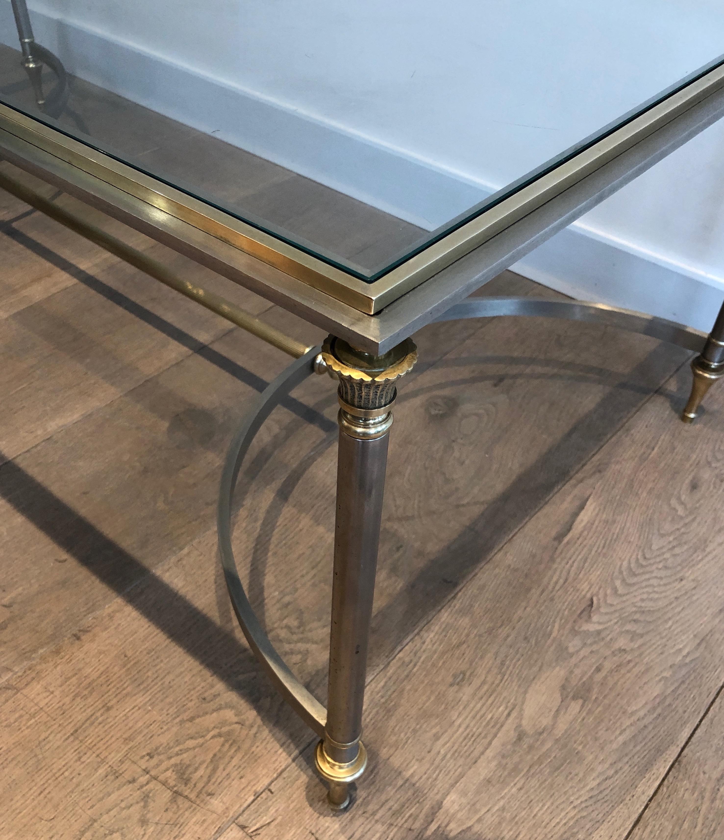 Brushed Steel and Brass Coffee Table. French Work by Maison Jansen, circa 1940 1