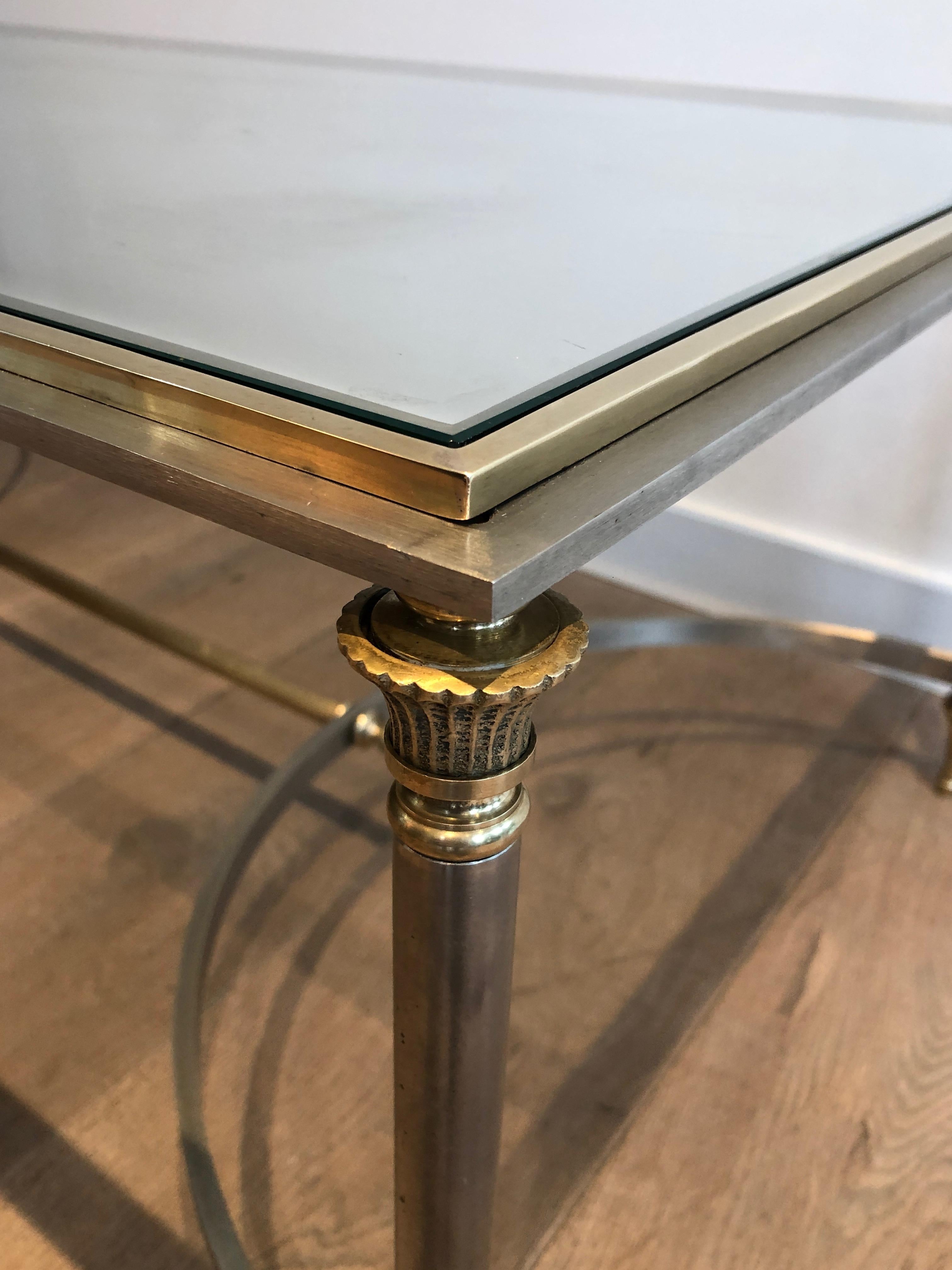 Brushed Steel and Brass Coffee Table. French Work by Maison Jansen, circa 1940 2