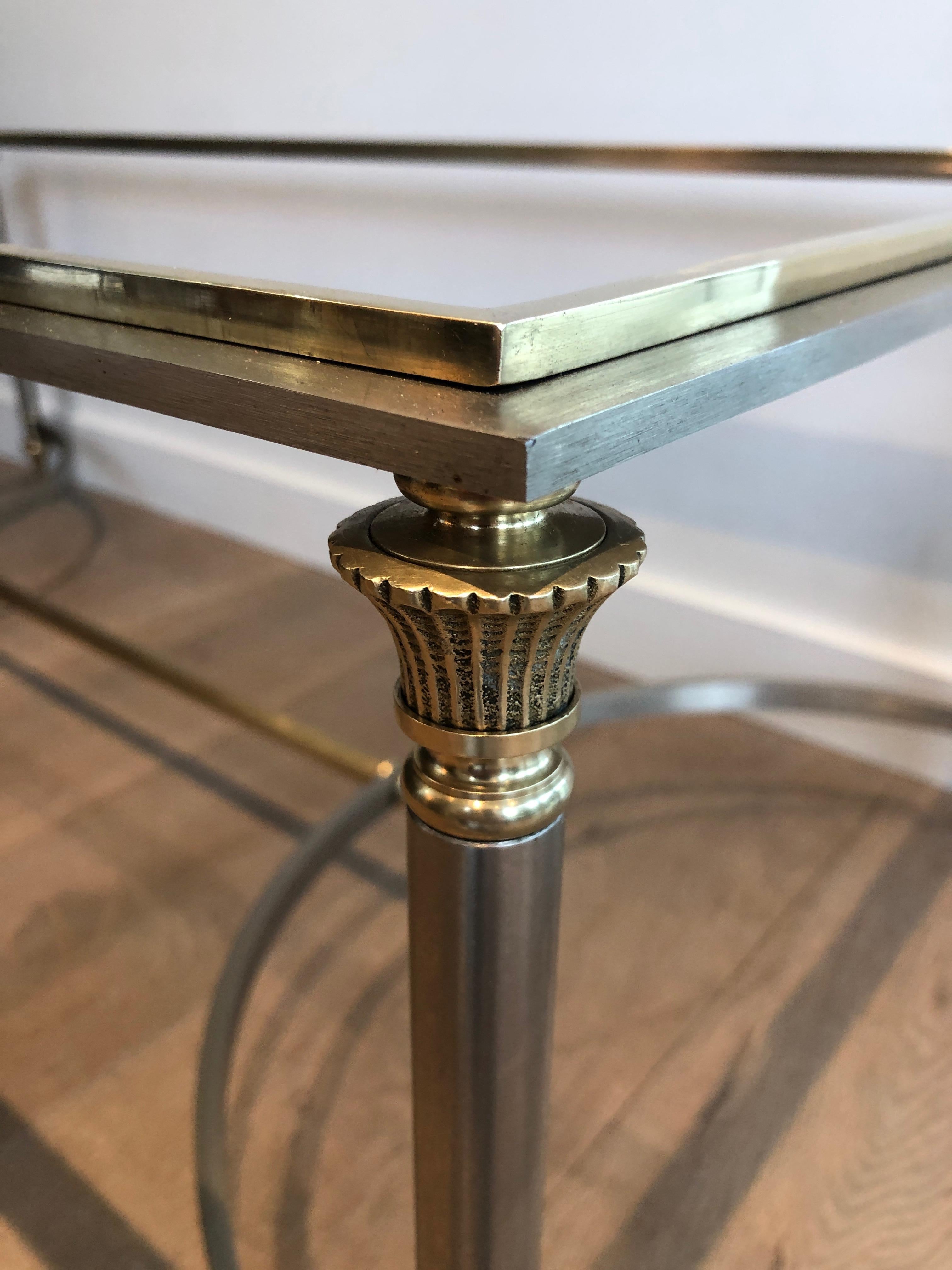 Brushed Steel and Brass Coffee Table. French Work by Maison Jansen, circa 1940 3