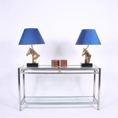 Brushed Steel and Brass Console Table with Bevelled Glass Shelves