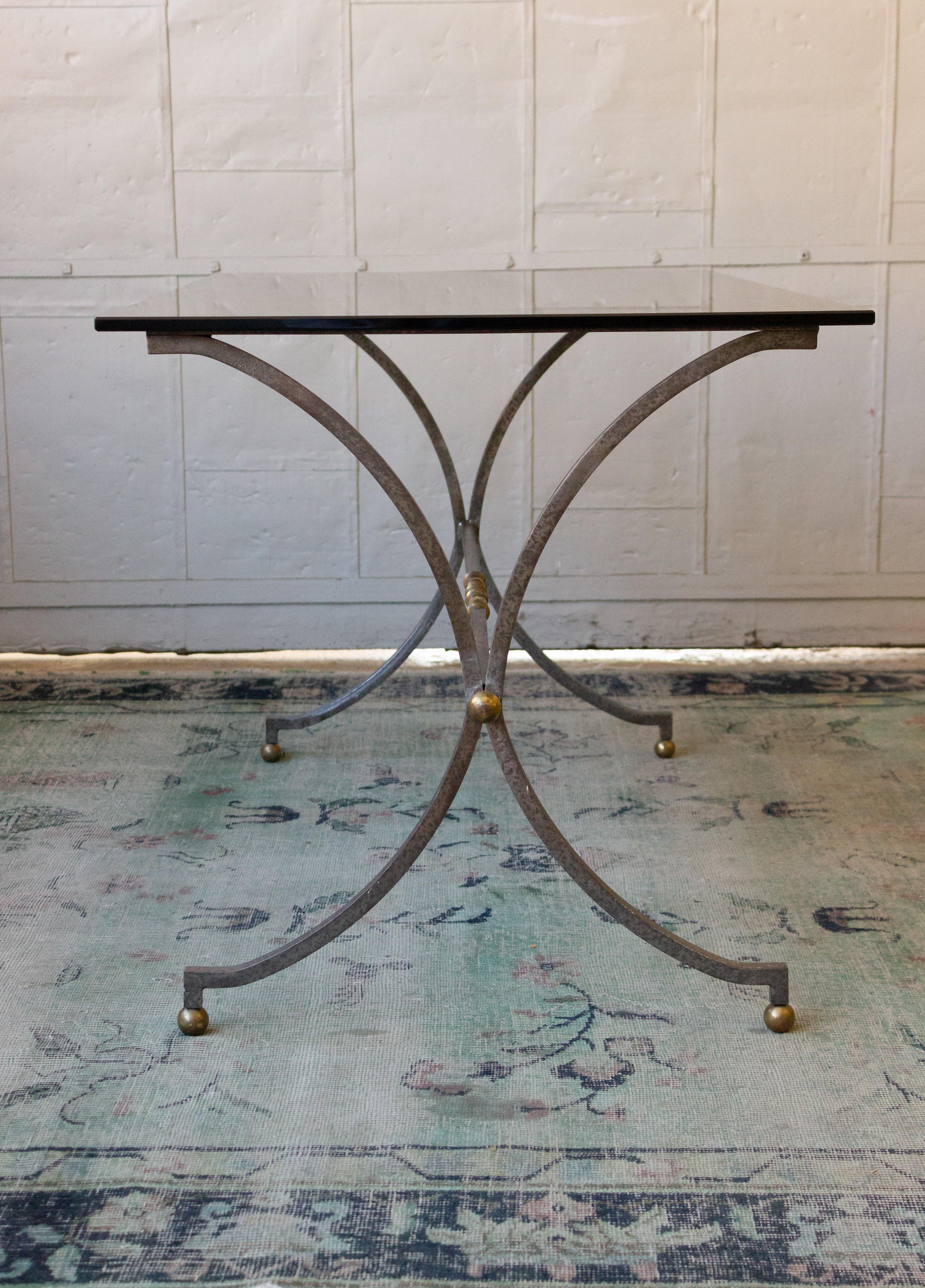 Italian 1950s Brushed Steel and Brass End Table For Sale 5