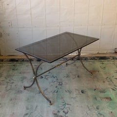 Italian 1950s Brushed Steel and Brass End Table