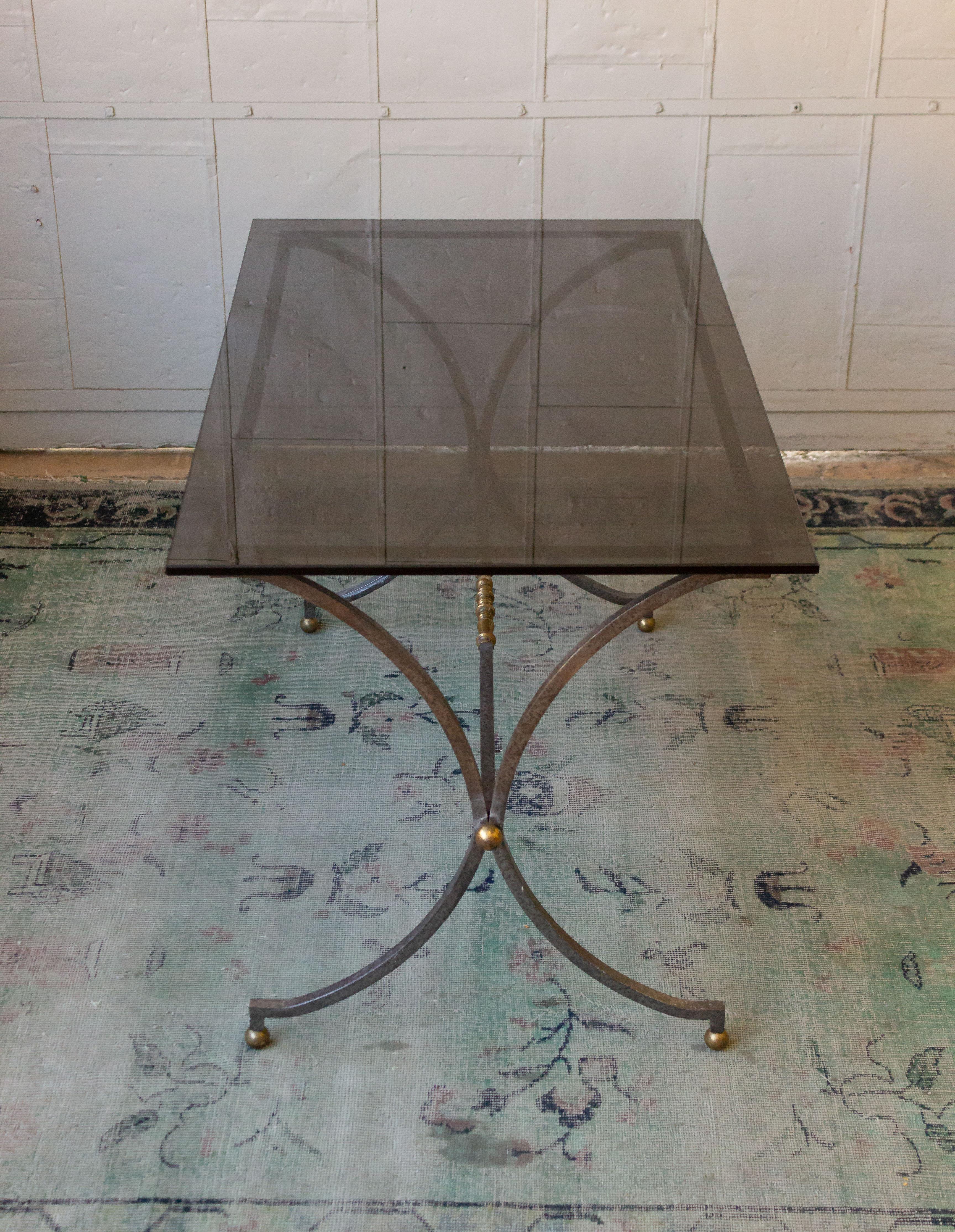 Mid-Century Modern Italian 1950s Brushed Steel and Brass End Table For Sale