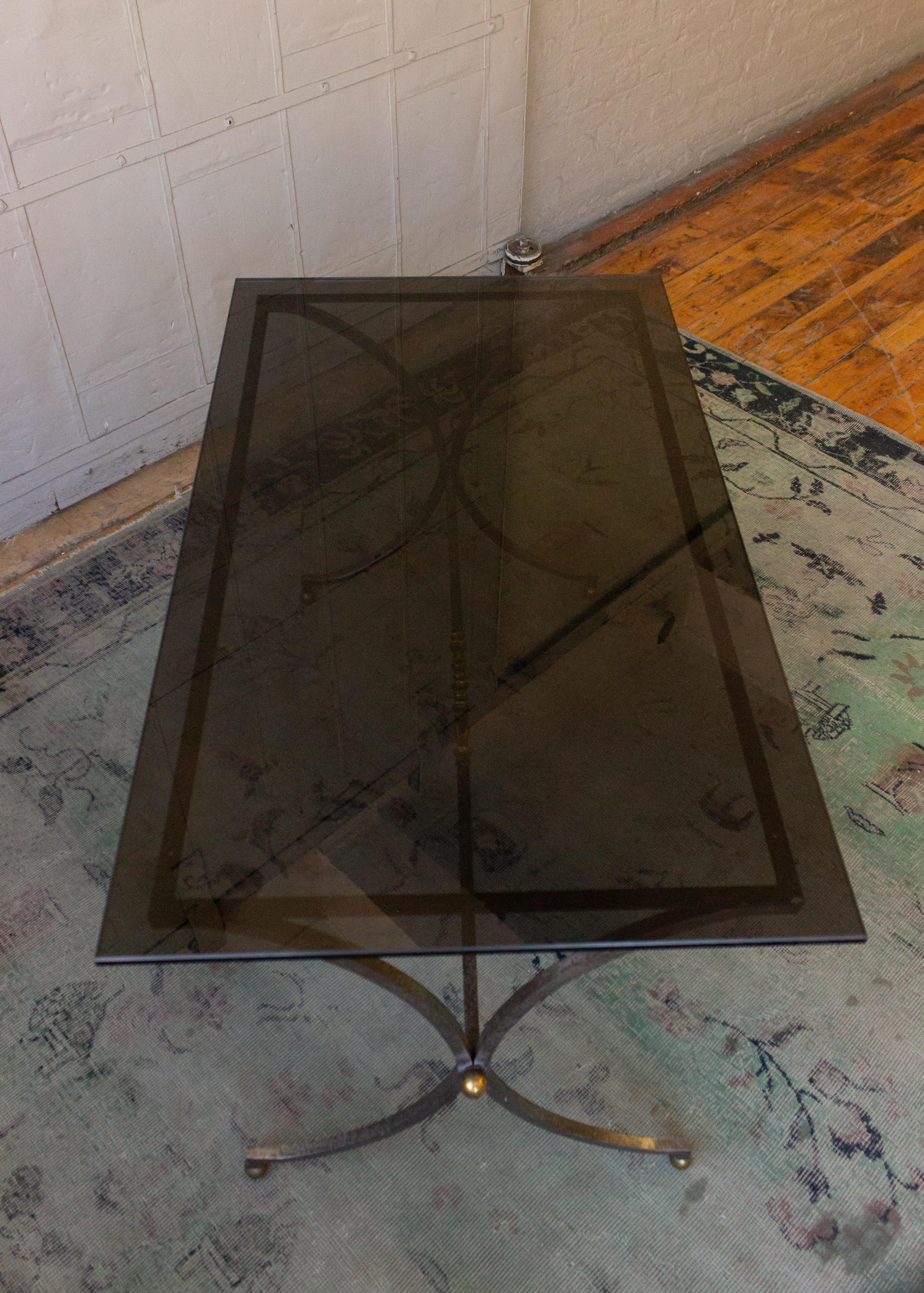 Mid-20th Century Italian 1950s Brushed Steel and Brass End Table For Sale