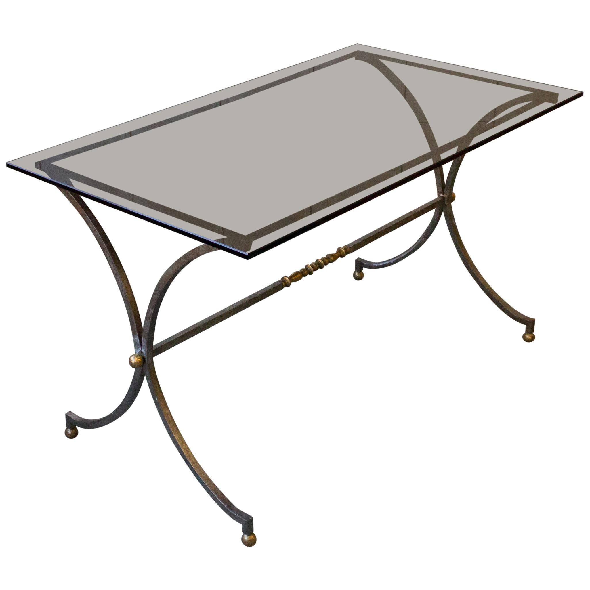 Italian 1950s Brushed Steel and Brass End Table For Sale