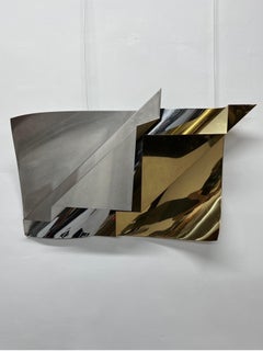 Brushed Steel and Brass Folded Wall Sculpture by Curtis Jere Artisan House
