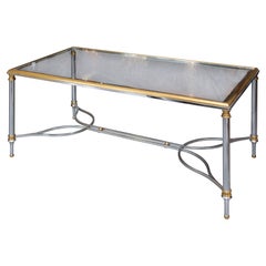 Brushed Steel and Brass Glass Top Coffee Table Attributed to Maison Jansen