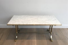 Brushed Steel and Brass Lion Feet Coffee Table with White Marble Top, circa 1940