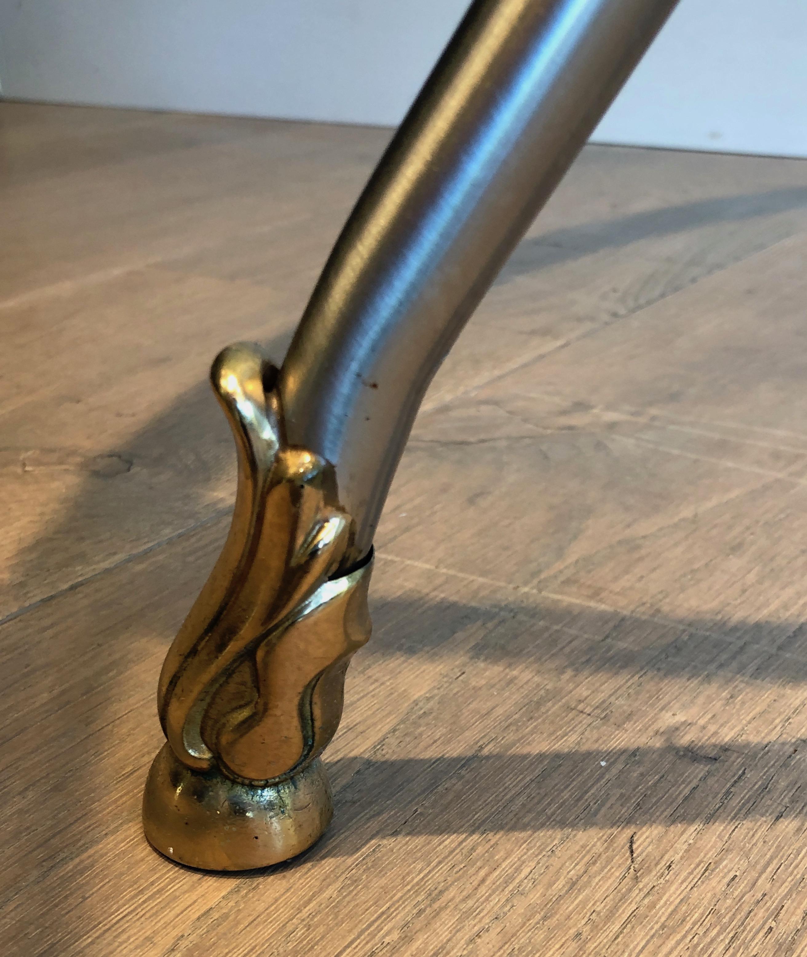 Brushed Steel and Brass Seahorse Heads Gueridon in the Style of Maison Jansen For Sale 5