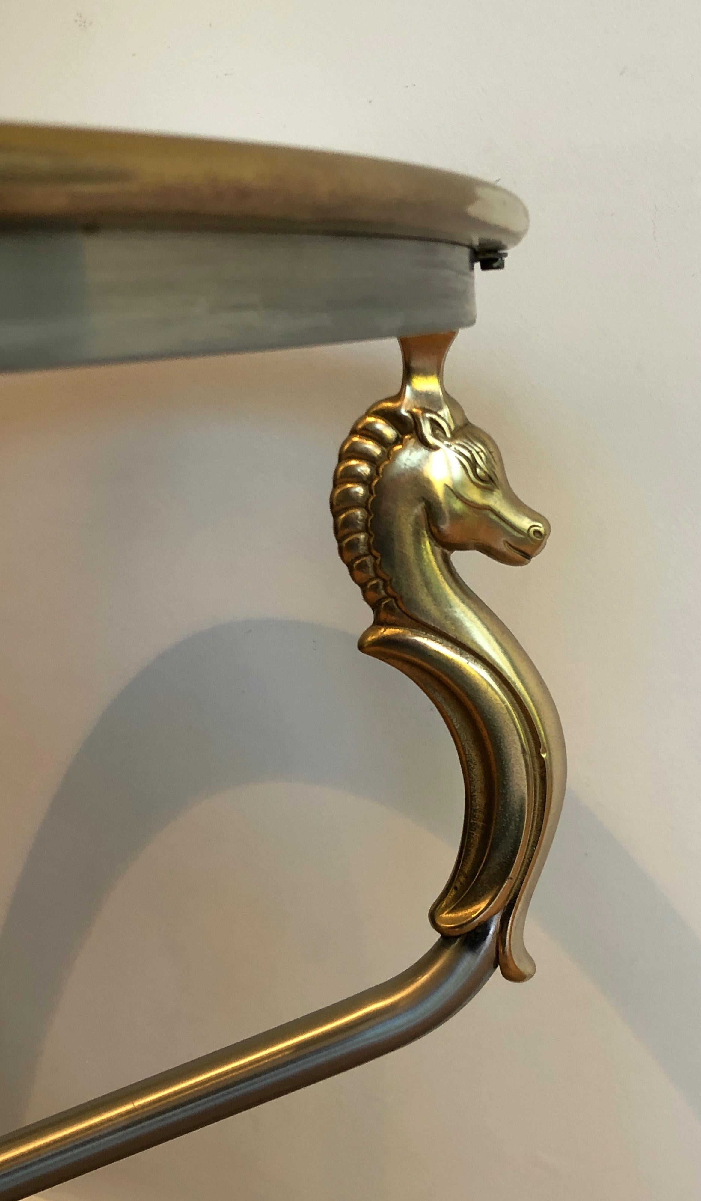 Brushed Steel and Brass Seahorse Heads Gueridon in the Style of Maison Jansen For Sale 10