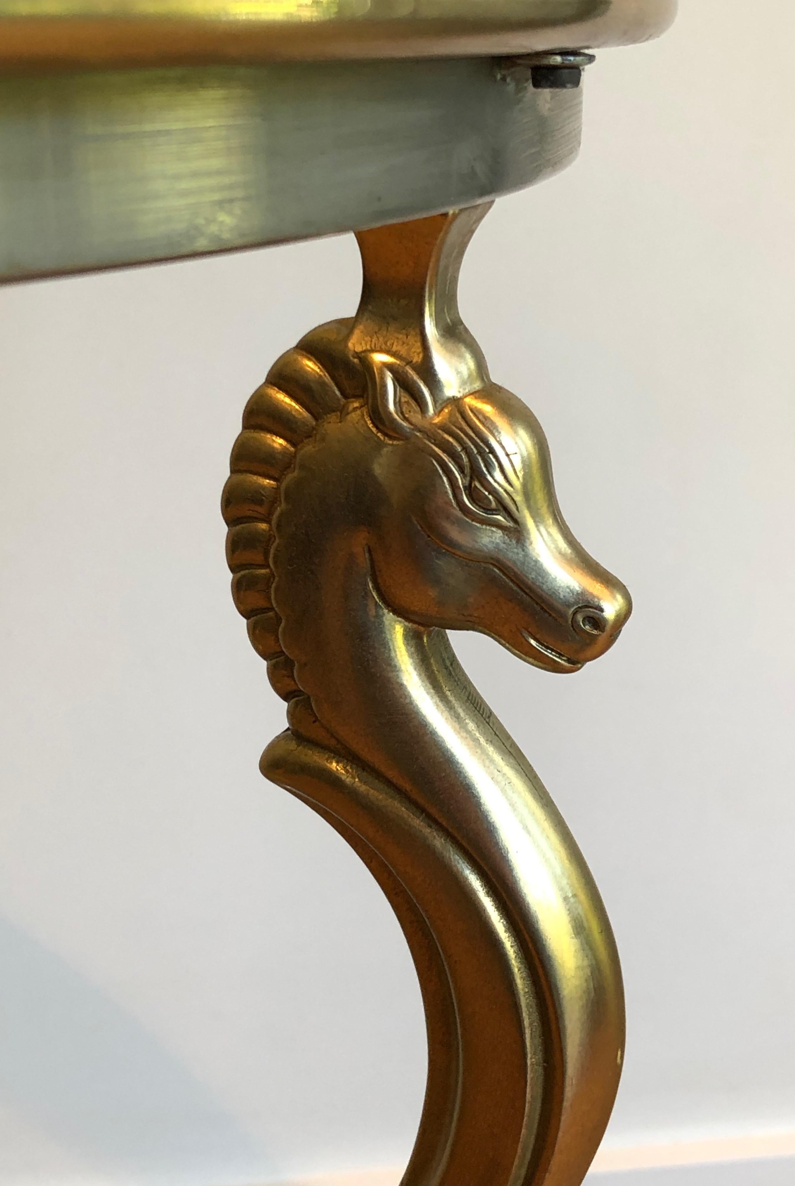 Brushed Steel and Brass Seahorse Heads Gueridon in the Style of Maison Jansen For Sale 2