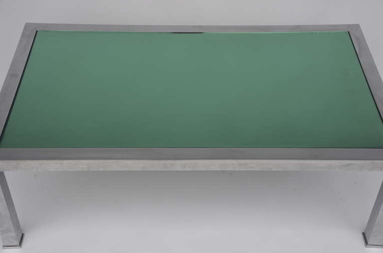 Brushed Steel and Emerald Mirror Cocktail Table by Guy Lefevre 1