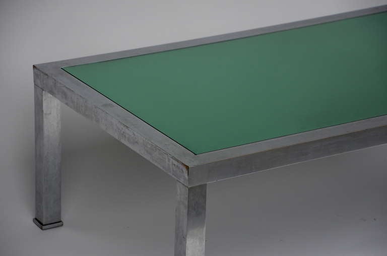 Brushed Steel and Emerald Mirror Cocktail Table by Guy Lefevre 2