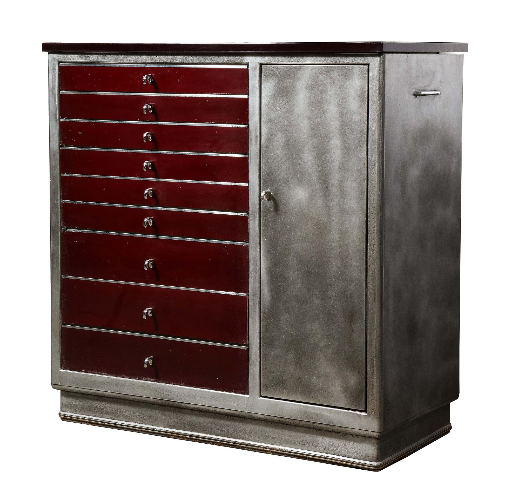 20th Century Brushed Steel and Enameled Cabinet