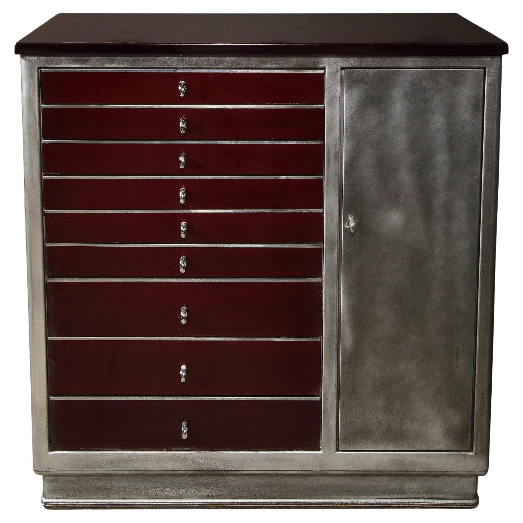 Brushed Steel and Enameled Cabinet