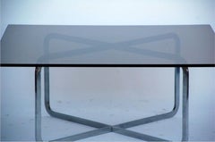Brushed Steel and Smoked Glass Coffee Table in the Style of Michel Boyer