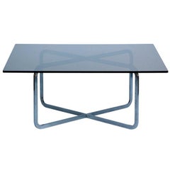 Brushed Steel and Smoked Glass Coffee Table in the Style of Michel Boyer