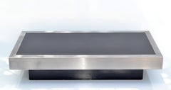 Brushed Steel & Black Mirror Glass Top Willy Rizzo Style Mid-Century Modern 70s