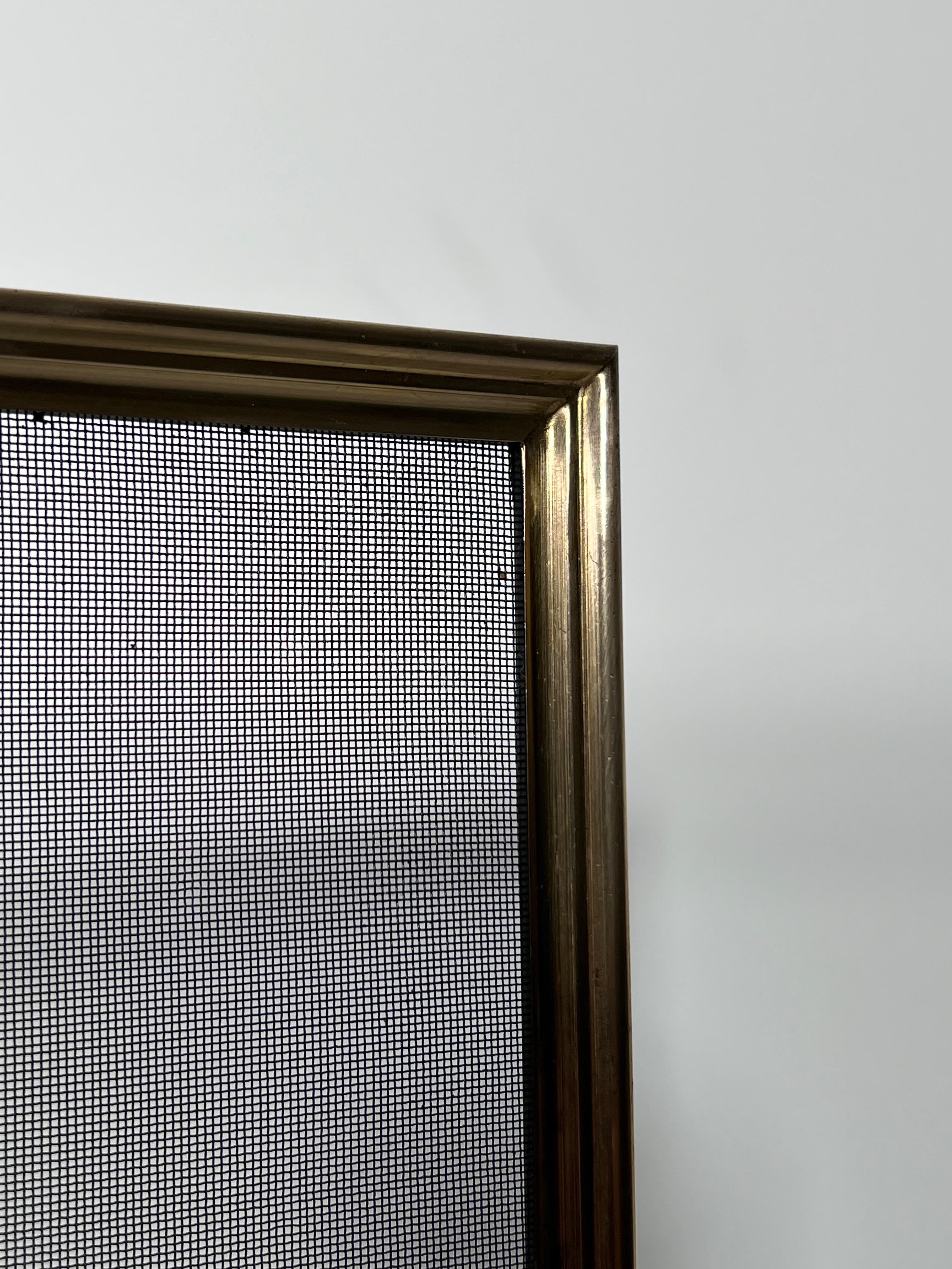 Brushed Steel, Brass and Grilling Fireplace Screen in the style of Maison Jansen For Sale 4