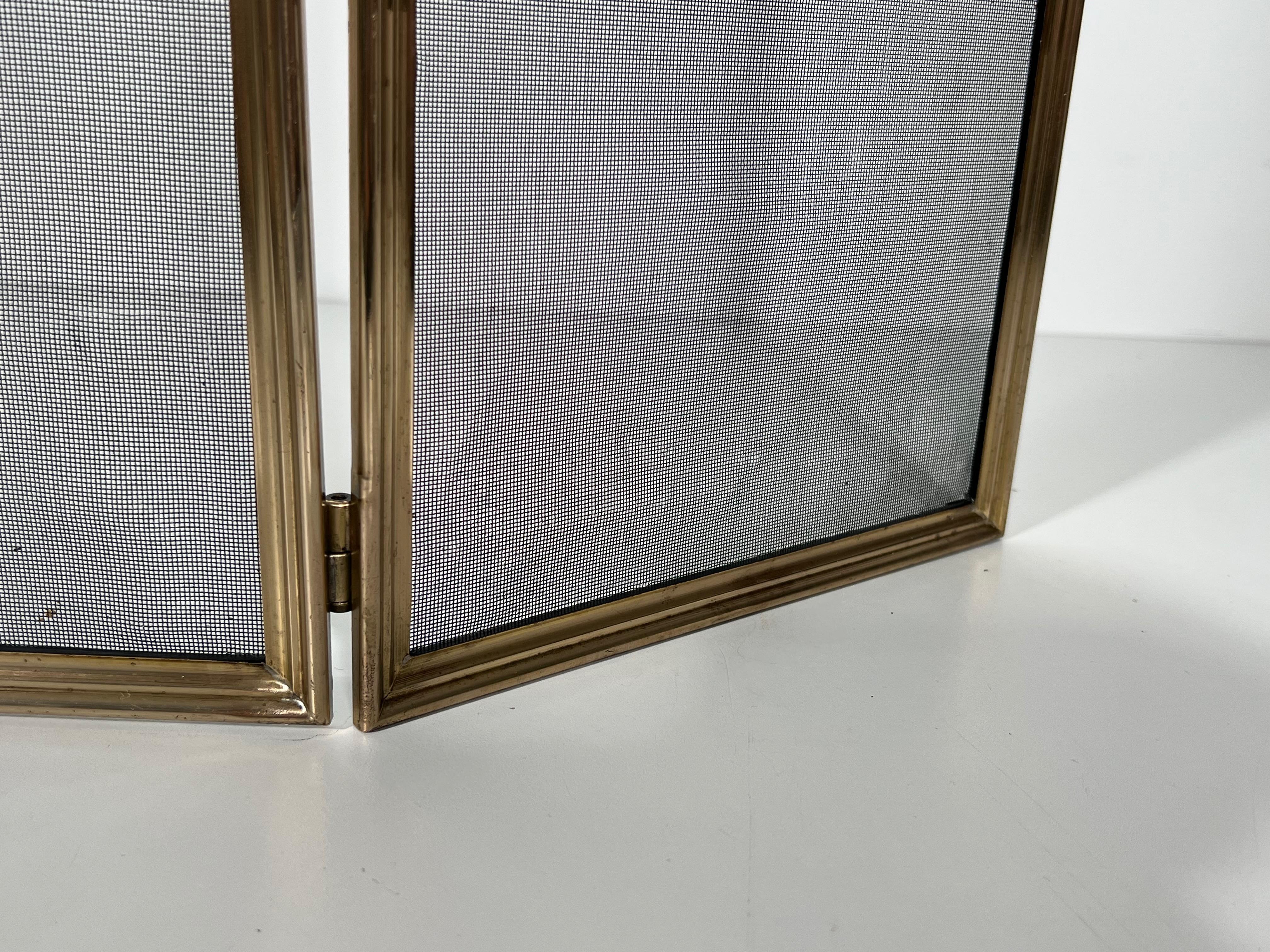 Brushed Steel, Brass and Grilling Fireplace Screen in the style of Maison Jansen For Sale 5
