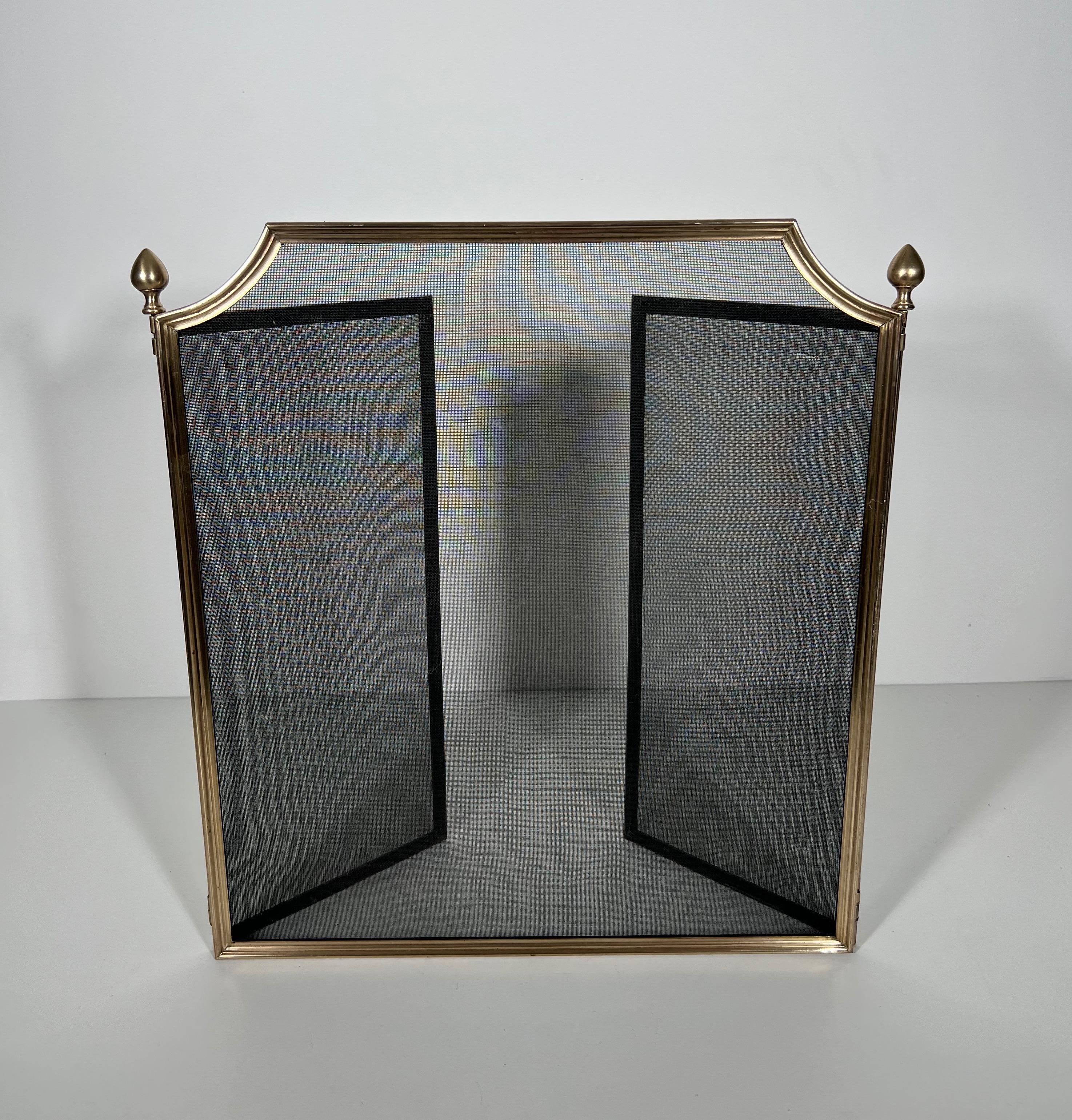 Brushed Steel, Brass and Grilling Fireplace Screen in the style of Maison Jansen For Sale 6