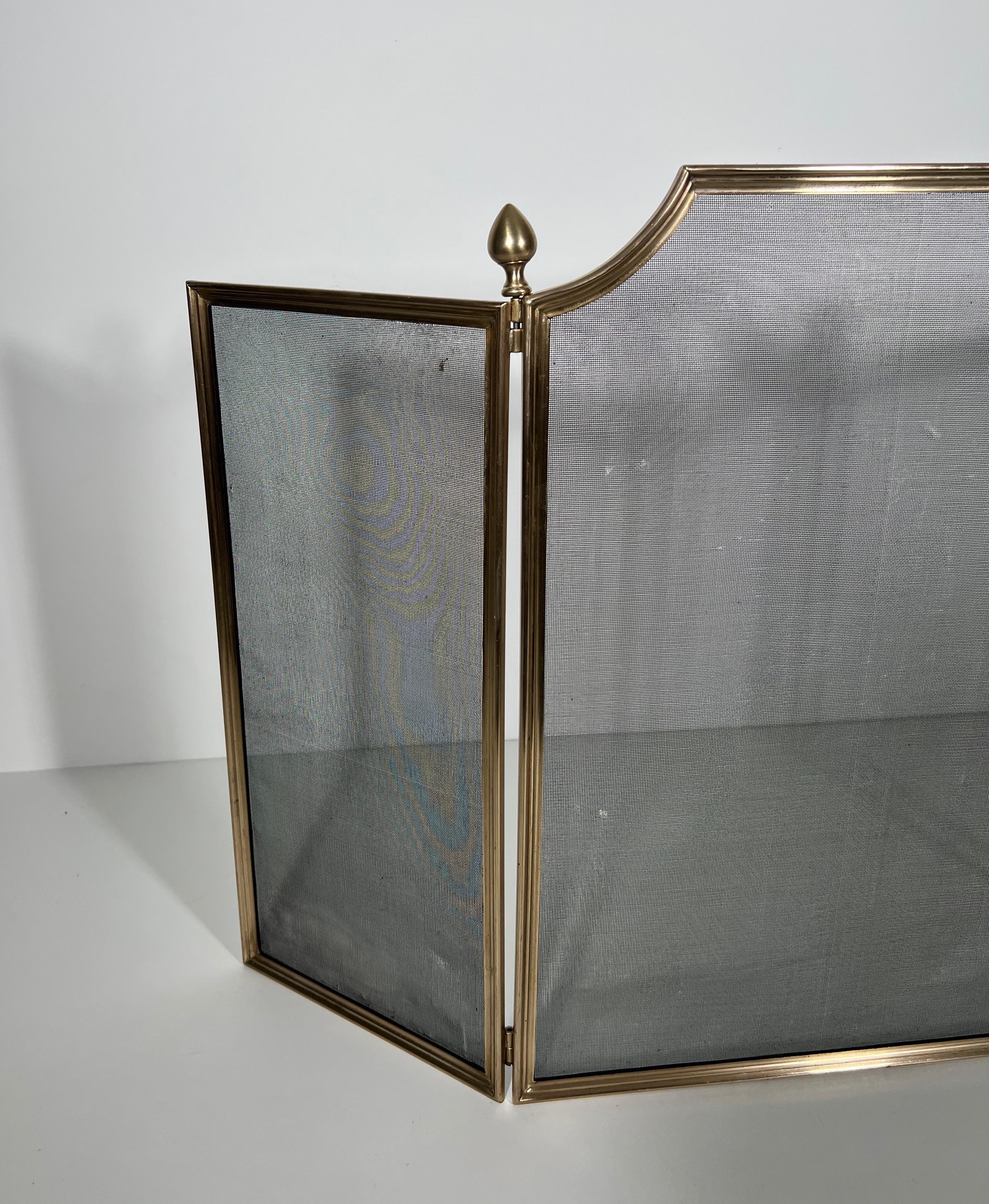 Late 20th Century Brushed Steel, Brass and Grilling Fireplace Screen in the style of Maison Jansen For Sale