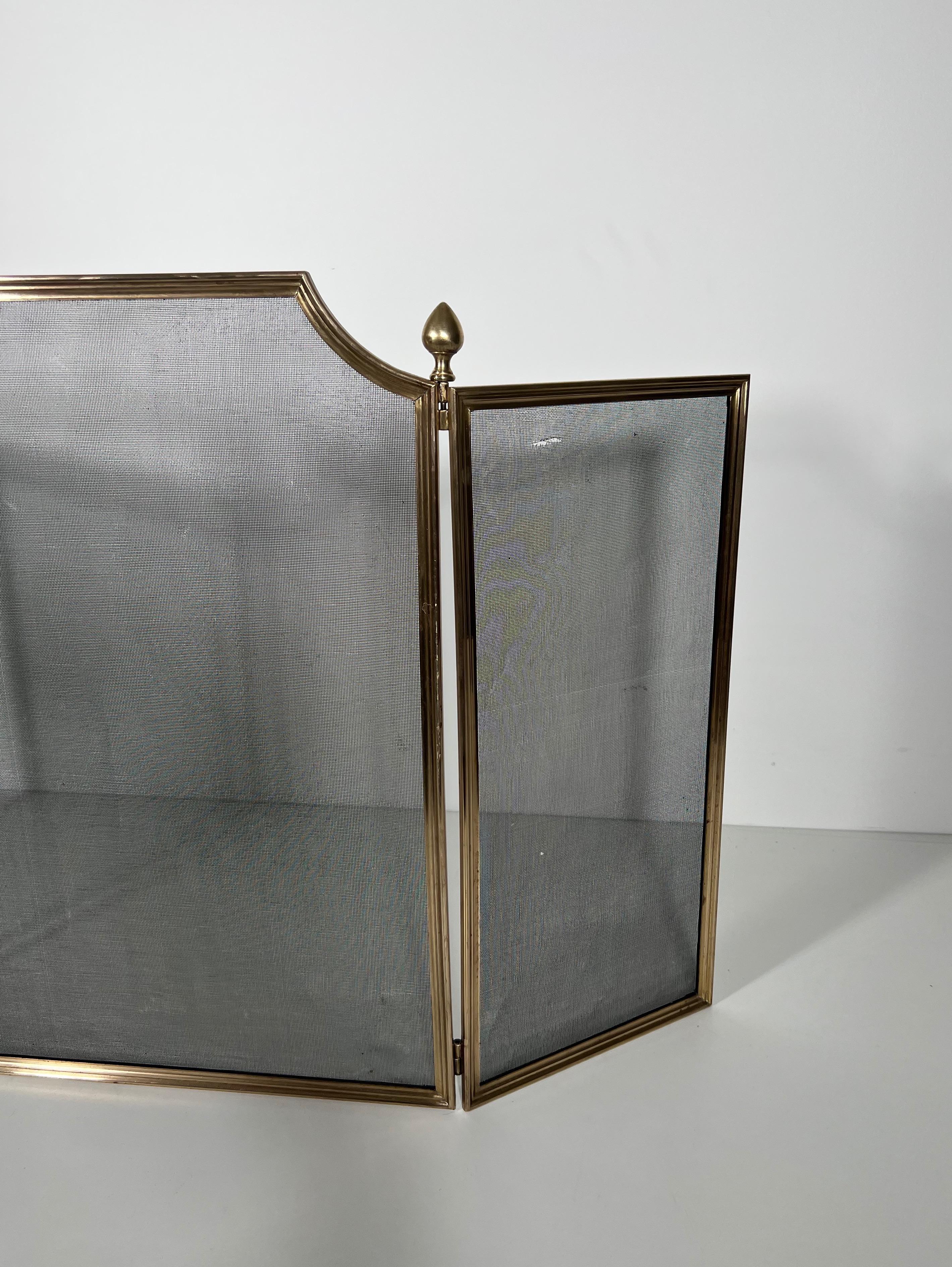 Brushed Steel, Brass and Grilling Fireplace Screen in the style of Maison Jansen For Sale 2