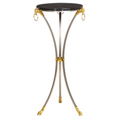 Brushed Steel, Brass, Marble Ram’s Head Pedestal Table  manner of Jansen