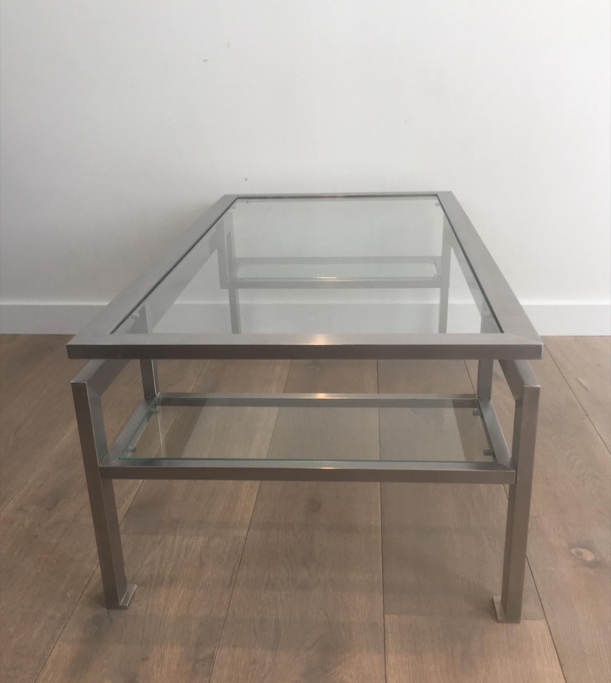 Brushed Steel Coffee Table with Small Glass on Each Side 4