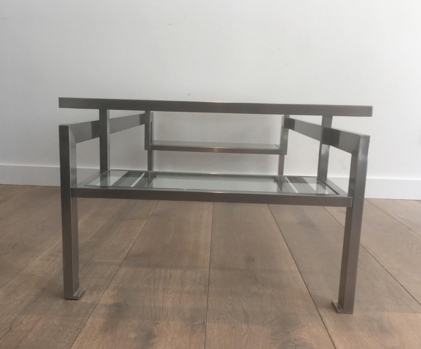 Brushed Steel Coffee Table with Small Glass on Each Side 5
