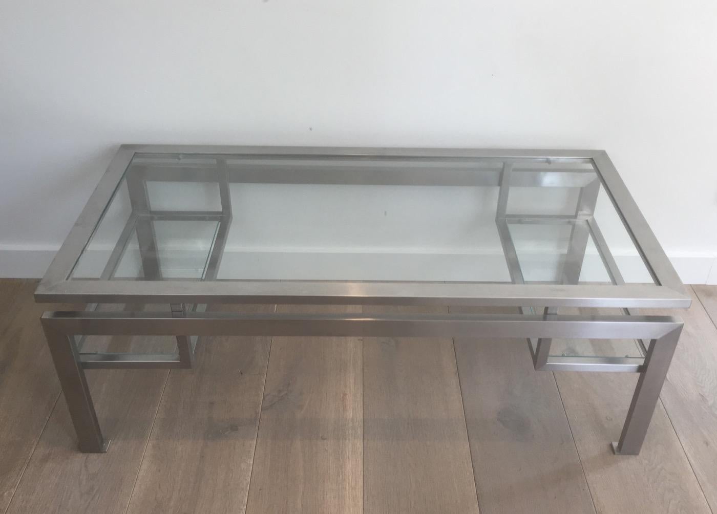 Brushed Steel Coffee Table with Small Glass on Each Side 6