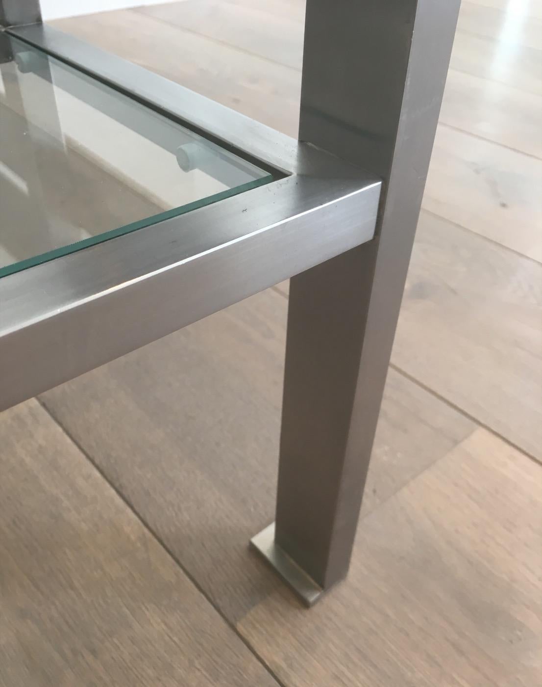 Brushed Steel Coffee Table with Small Glass on Each Side 1