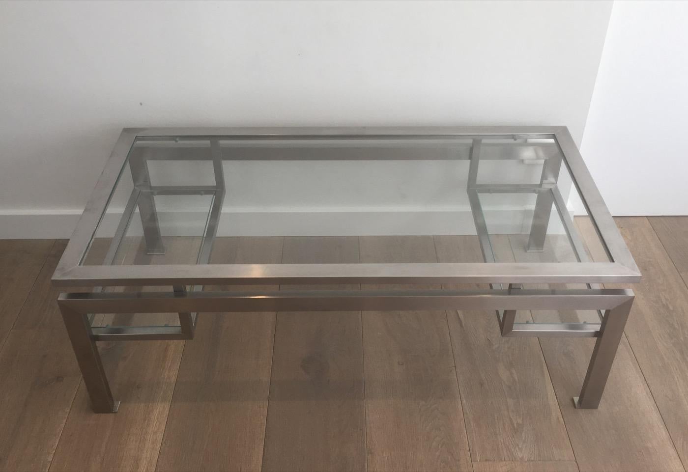 Brushed Steel Coffee Table with Small Glass on Each Side 2