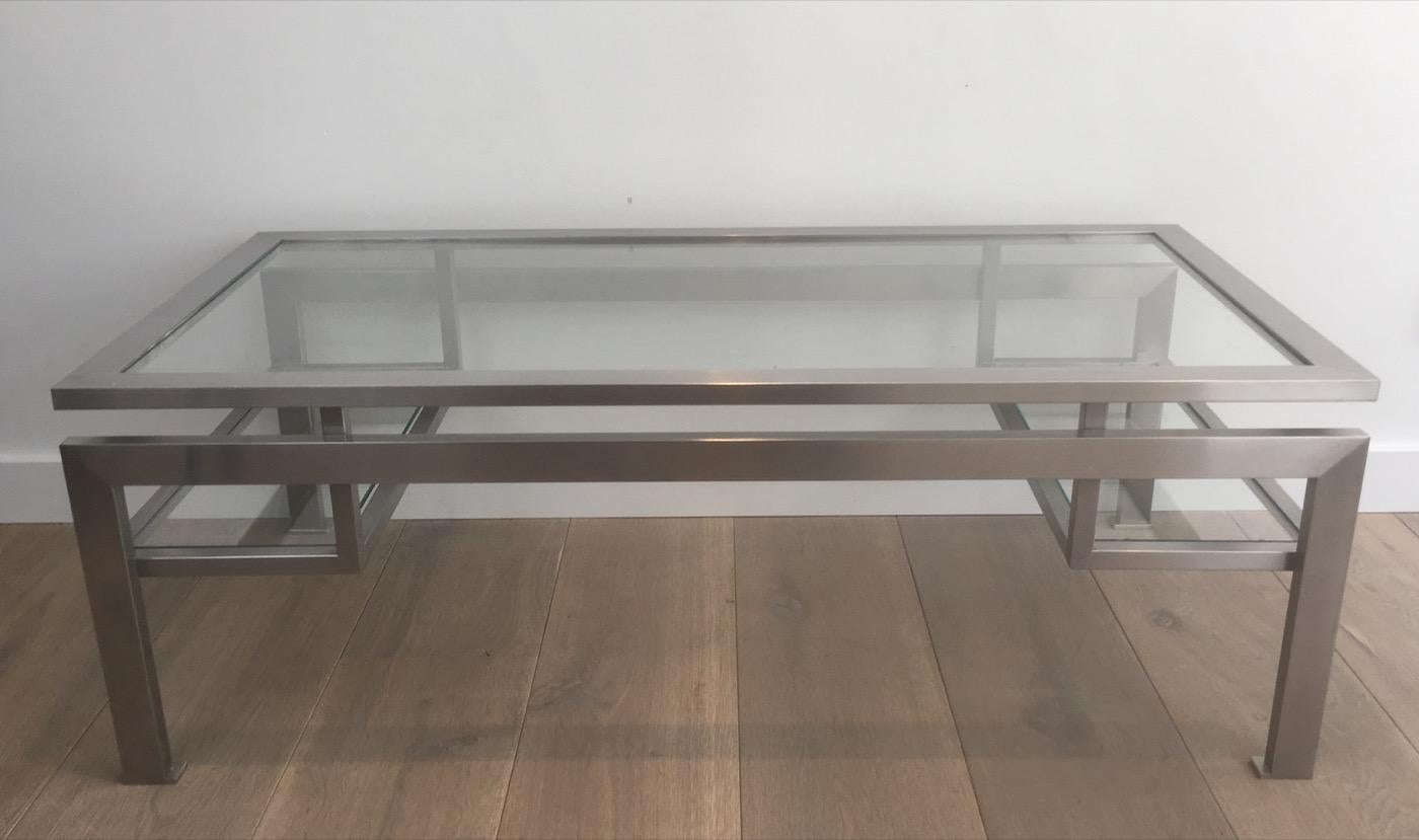 Brushed Steel Coffee Table with Small Glass on Each Side 3
