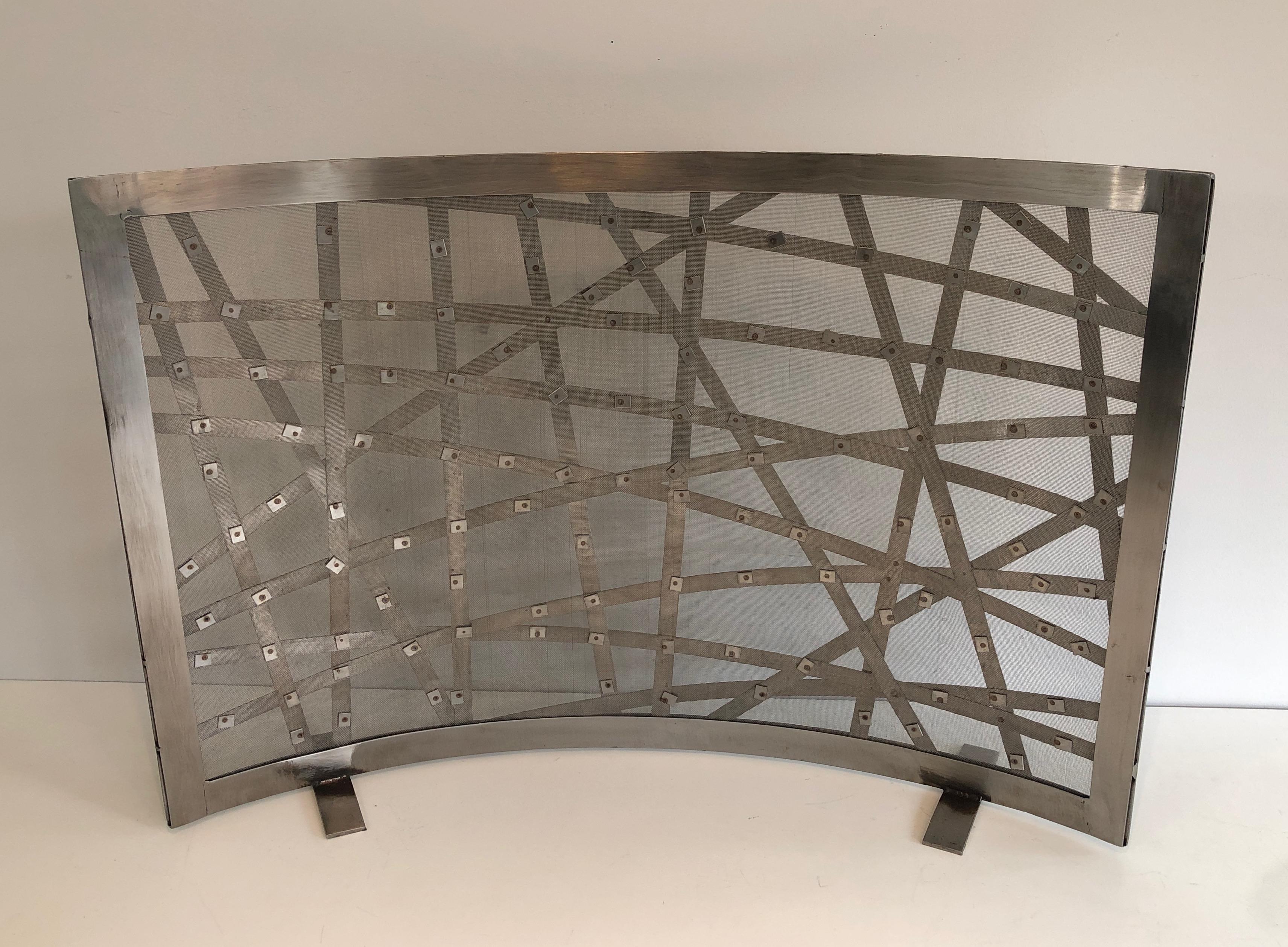 Brushed Steel Design Fireplace Screen, French, Circa 1970 5