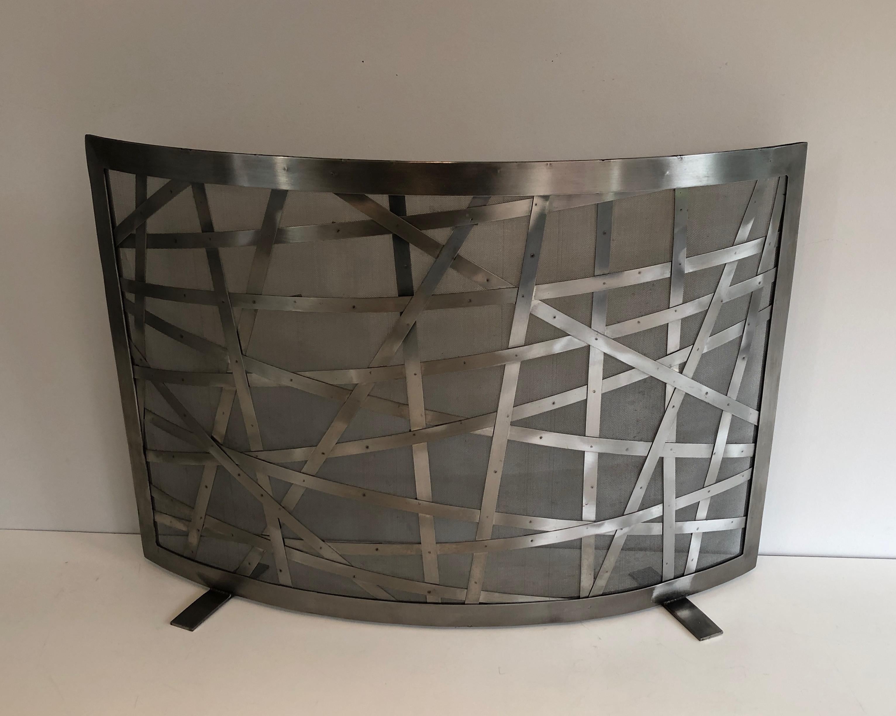 Brushed Steel Design Fireplace Screen, French, Circa 1970 7