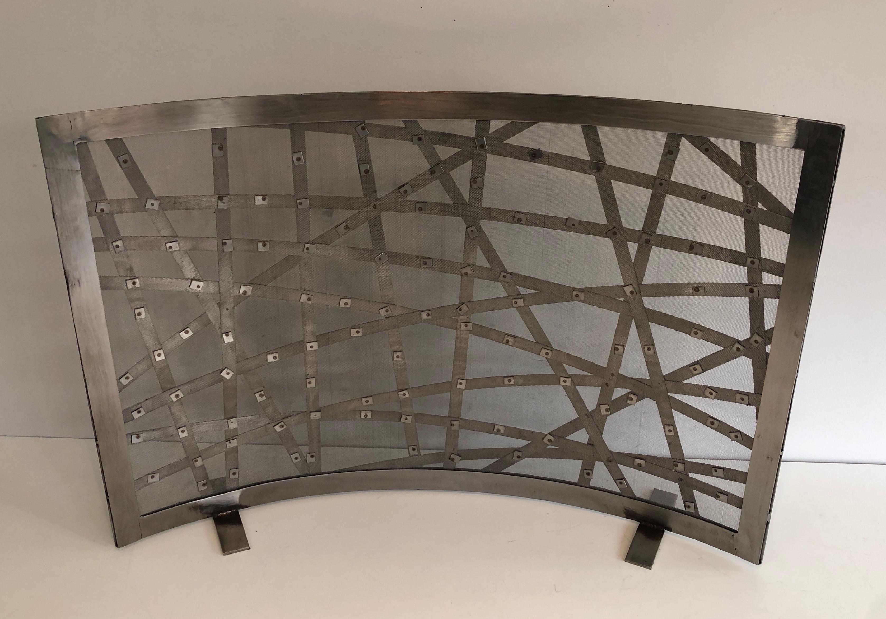 Brushed Steel Design Fireplace Screen, French, Circa 1970 11