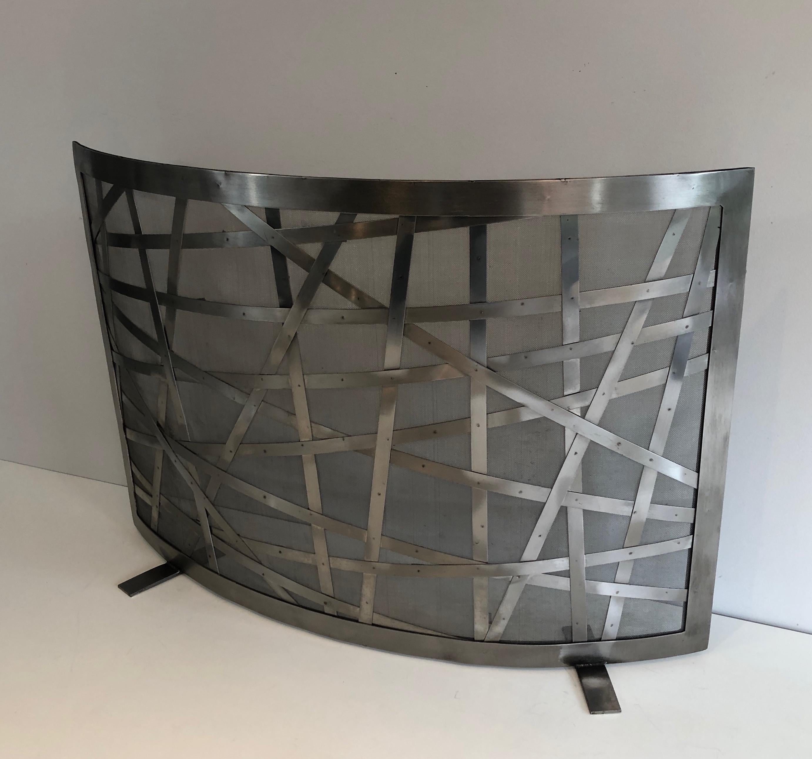Brushed Steel Design Fireplace Screen, French, Circa 1970 12