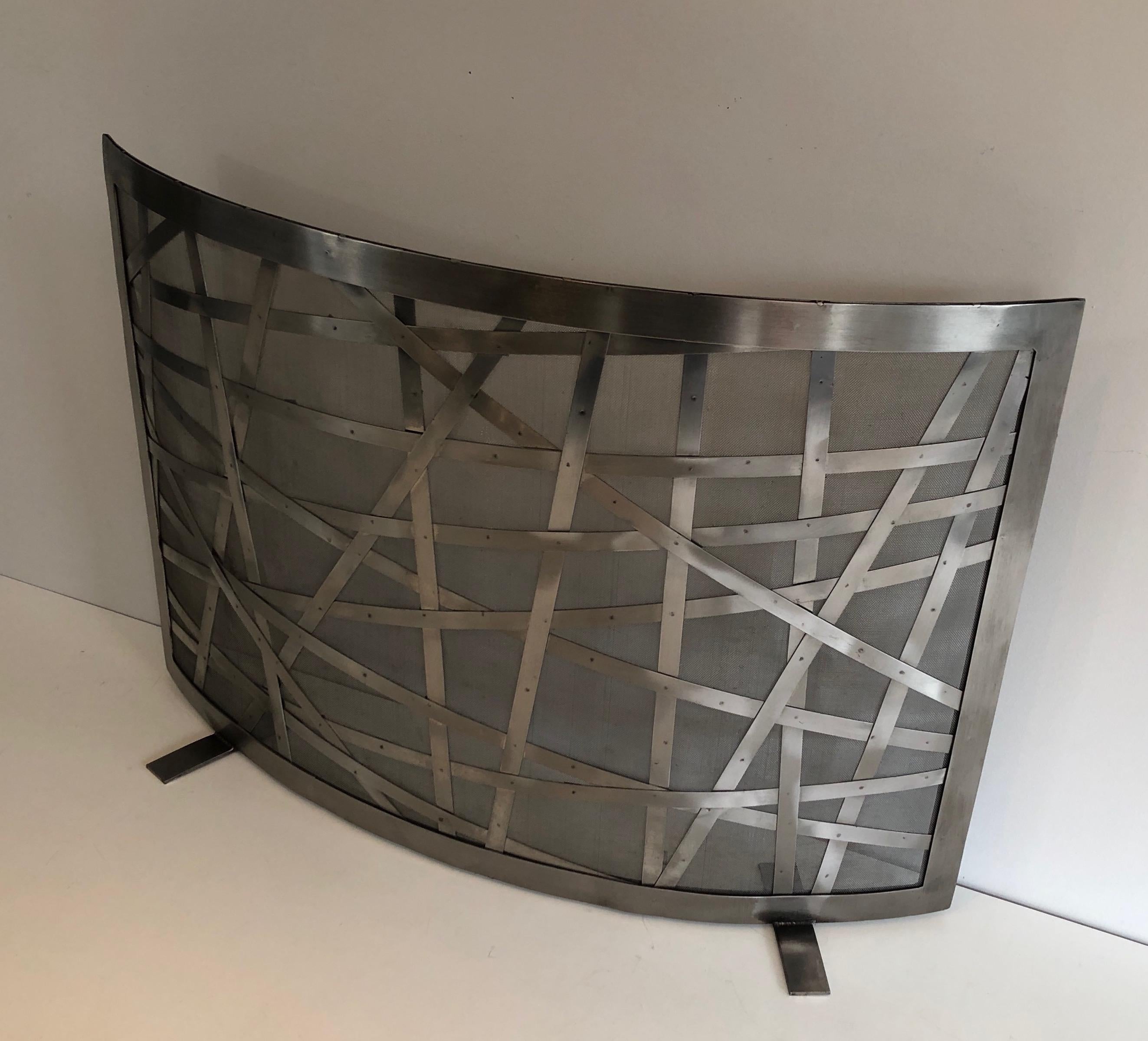 Brushed Steel Design Fireplace Screen, French, Circa 1970 13