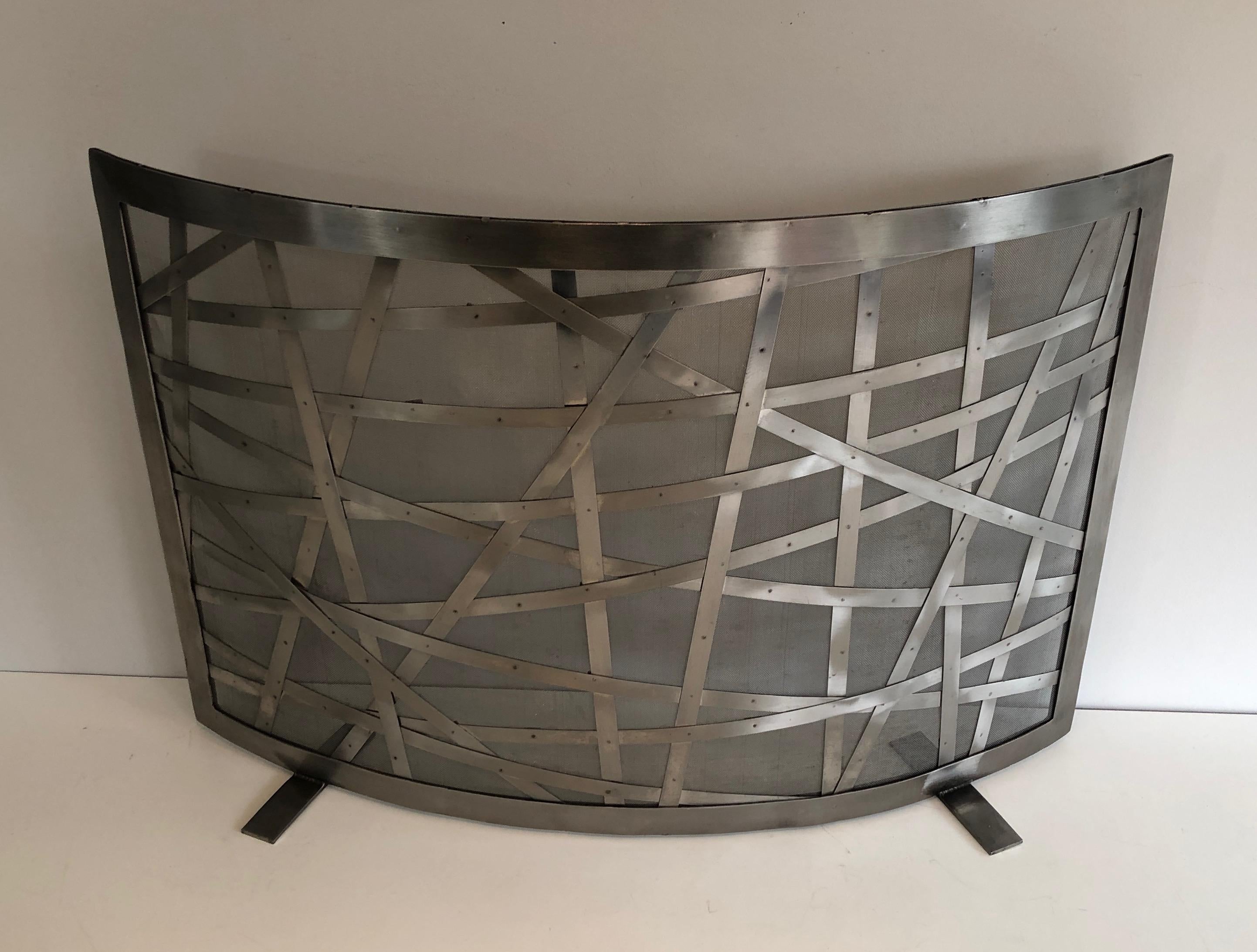 Late 20th Century Brushed Steel Design Fireplace Screen, French, Circa 1970
