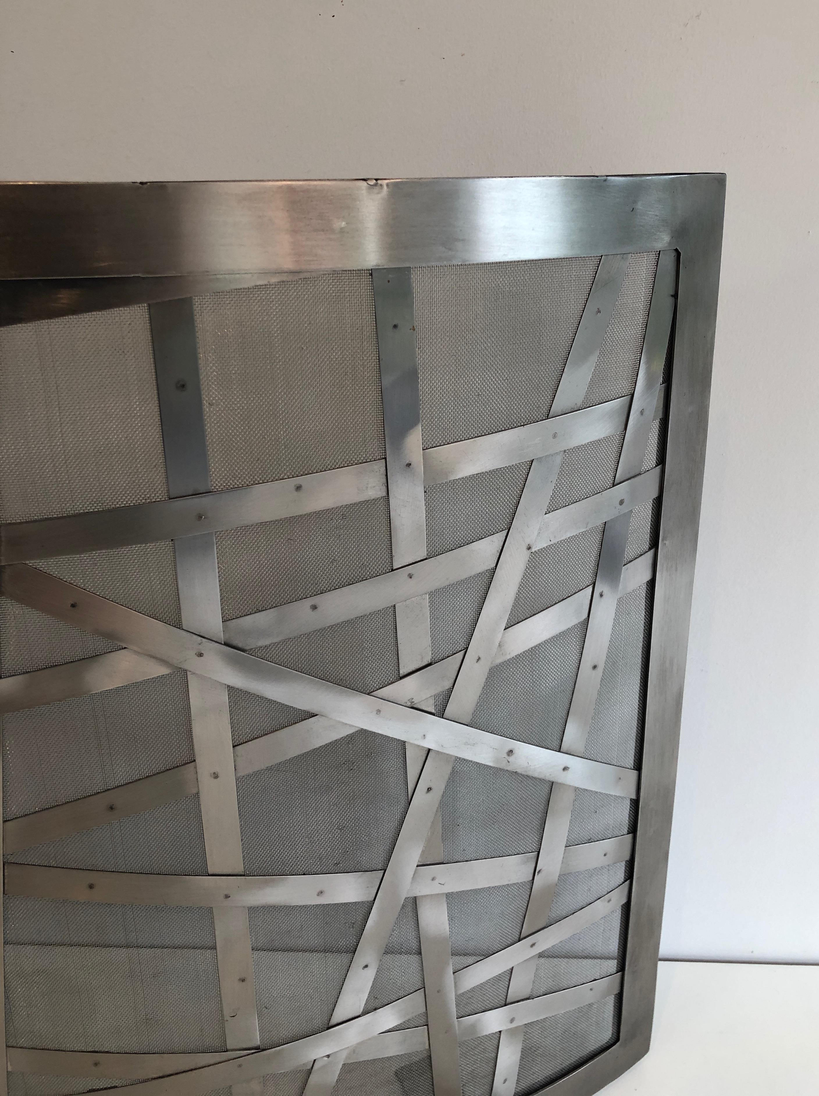 Brushed Steel Design Fireplace Screen, French, Circa 1970 2