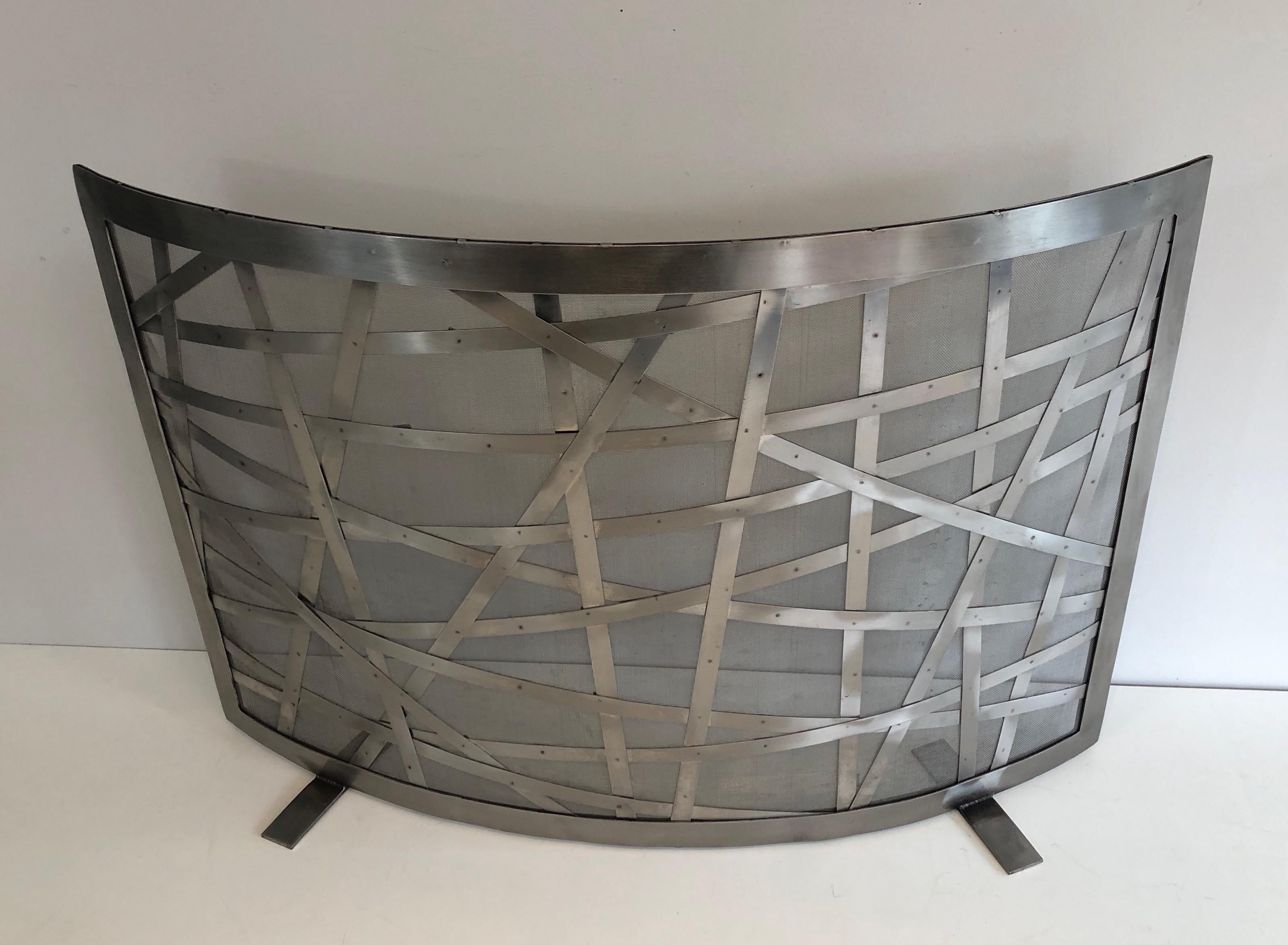 Brushed Steel Design Fireplace Screen, French, Circa 1970 4