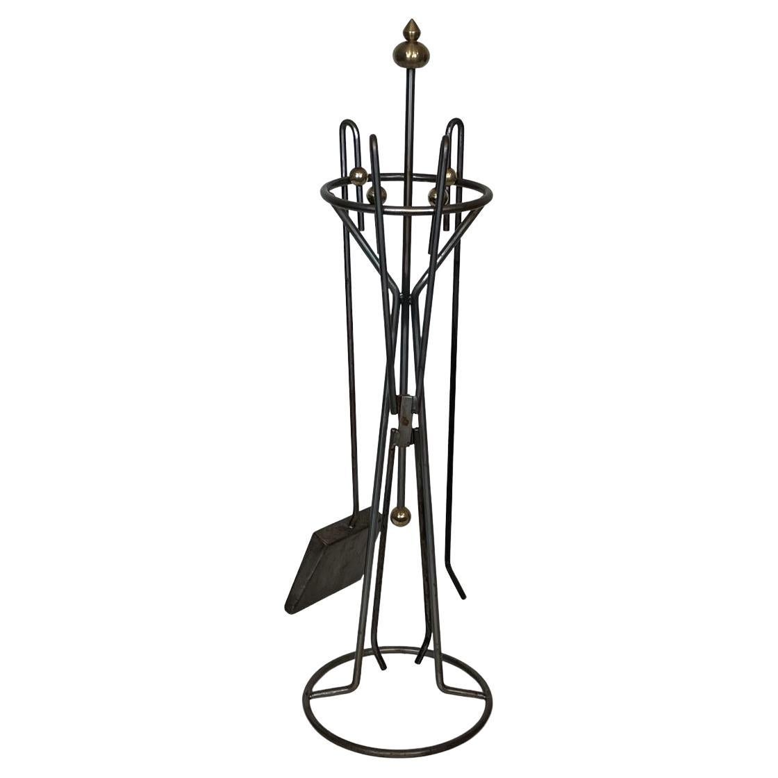 Brushed Steel Design Fireplace Tools, circa 1970