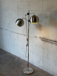 Brushed Steel Dual Globe Floor Lamp Mid-Century Modern 1970s