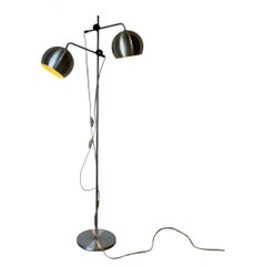 Brushed Steel Dual Globe Floor Lamp Mid-Century Modern 1970s