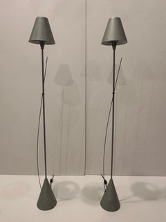 Brushed Steel Elongated Tall Mid Century Modern Table Lamps